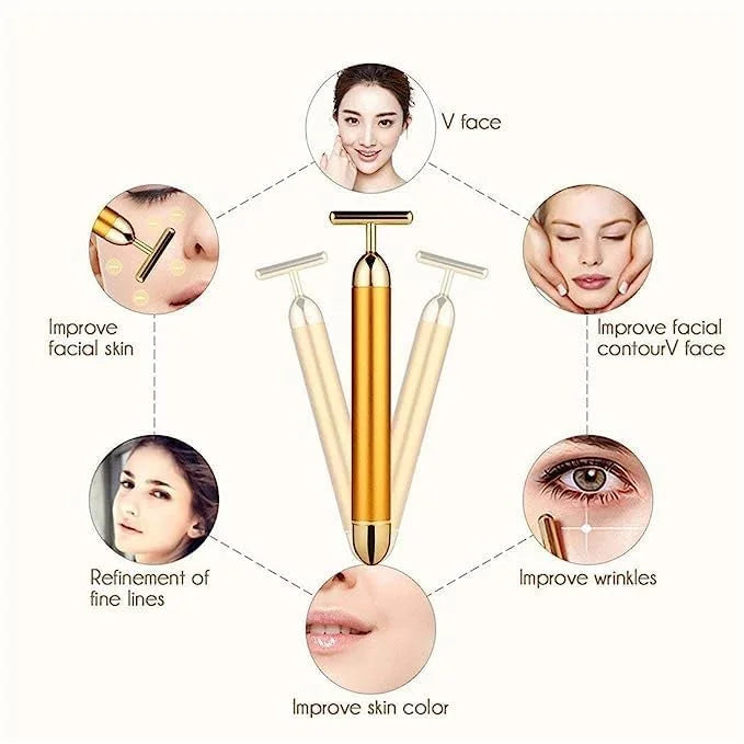 24K Gold T-Shaped Beauty Bar Electric Face Massager