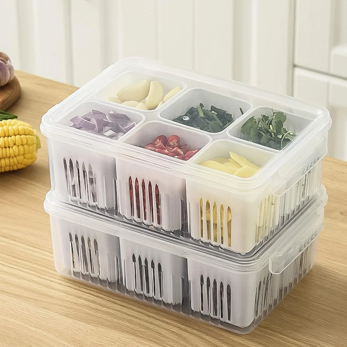 Refrigerator Storage Containers with Drain Basket