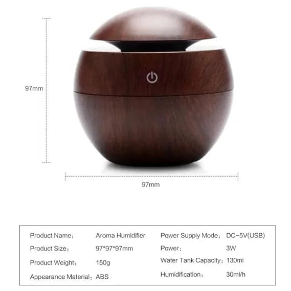 Wooden USB Mini Humidifier With 6 Color Changing Lights