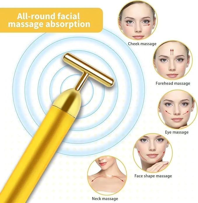 24K Gold T-Shaped Beauty Bar Electric Face Massager