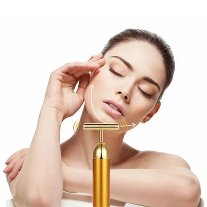 24K Gold T-Shaped Beauty Bar Electric Face Massager