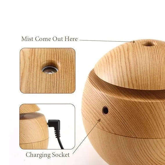 Wooden USB Mini Humidifier With 6 Color Changing Lights