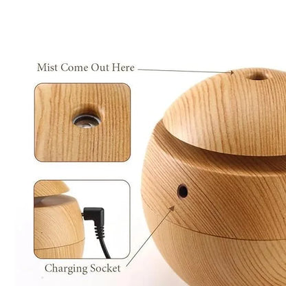 Wooden USB Mini Humidifier With 6 Color Changing Lights
