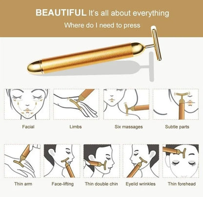 24K Gold T-Shaped Beauty Bar Electric Face Massager