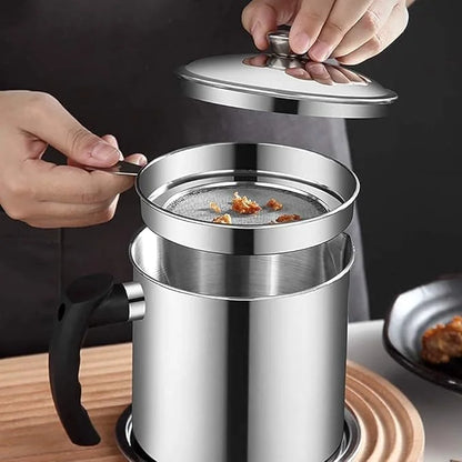 Stainless Steel Oil Strainer Pot With Handle – 1.2L