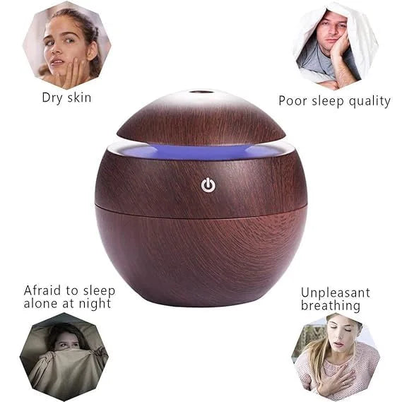 Wooden USB Mini Humidifier With 6 Color Changing Lights