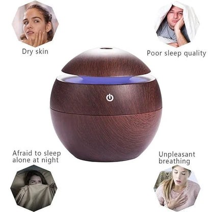 Wooden USB Mini Humidifier With 6 Color Changing Lights