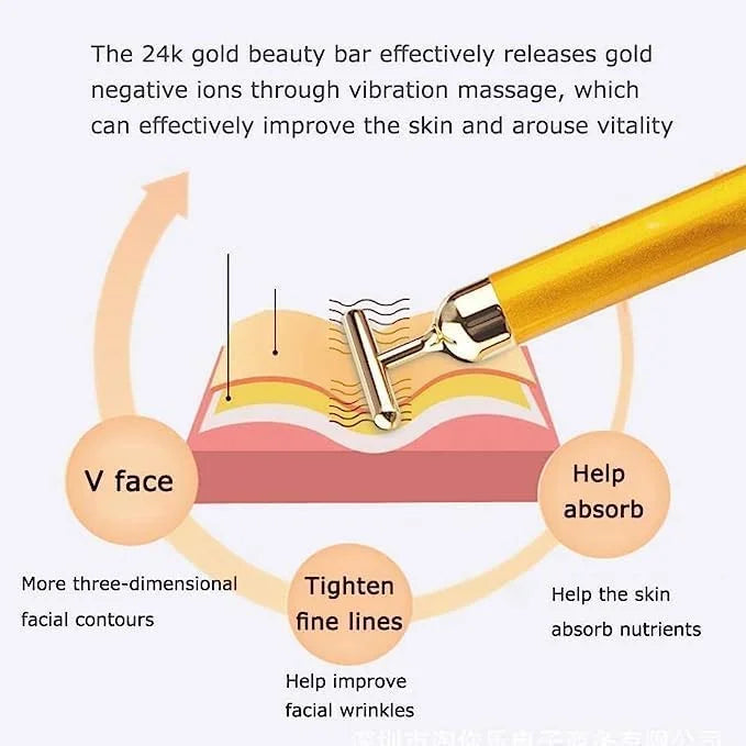 24K Gold T-Shaped Beauty Bar Electric Face Massager
