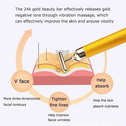 24K Gold T-Shaped Beauty Bar Electric Face Massager