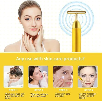24K Gold T-Shaped Beauty Bar Electric Face Massager