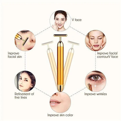 24K Gold T-Shaped Beauty Bar Electric Face Massager