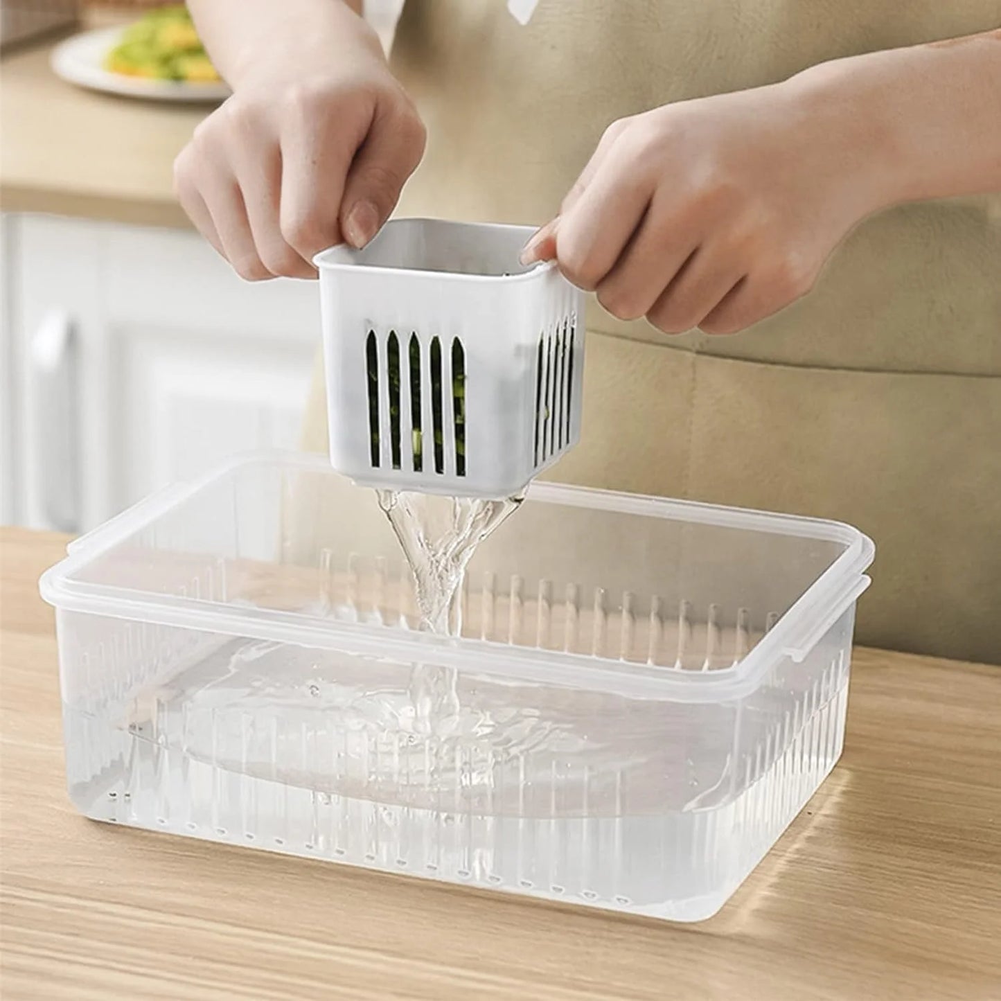 Refrigerator Storage Containers with Drain Basket
