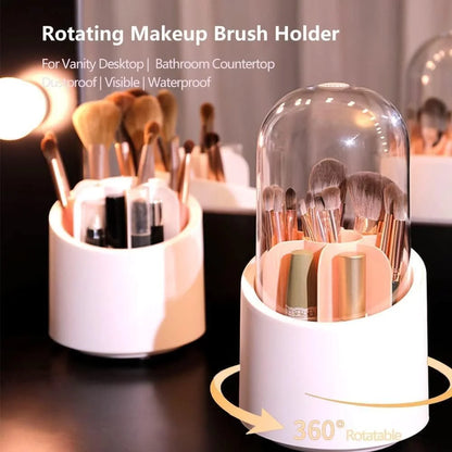360° Rotating Transparent Makeup Brush Organizer