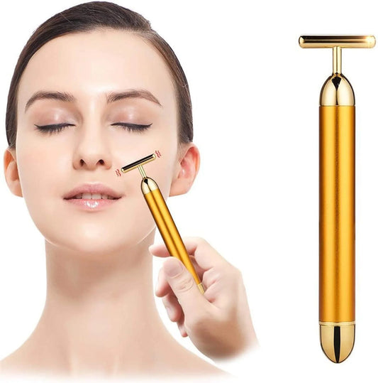 24K Gold T-Shaped Beauty Bar Electric Face Massager