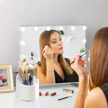 360° Rotating Transparent Makeup Brush Organizer