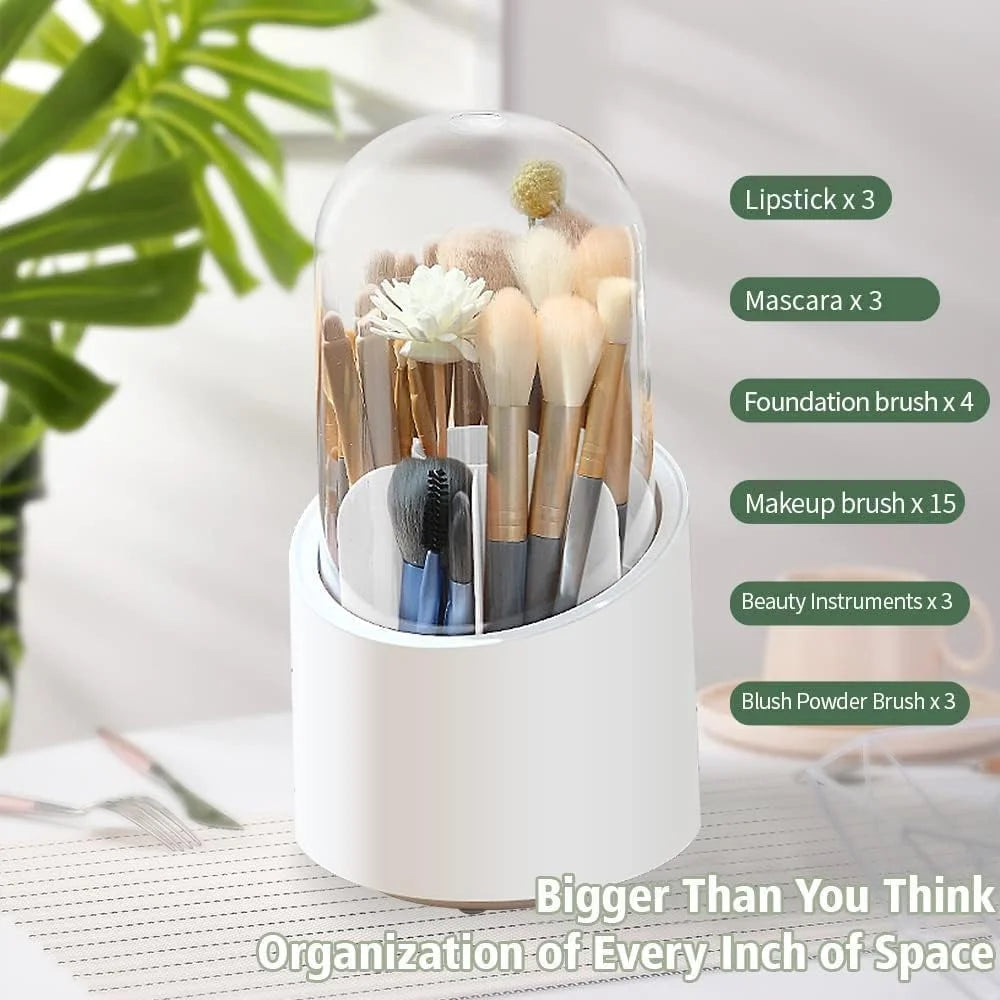 360° Rotating Transparent Makeup Brush Organizer