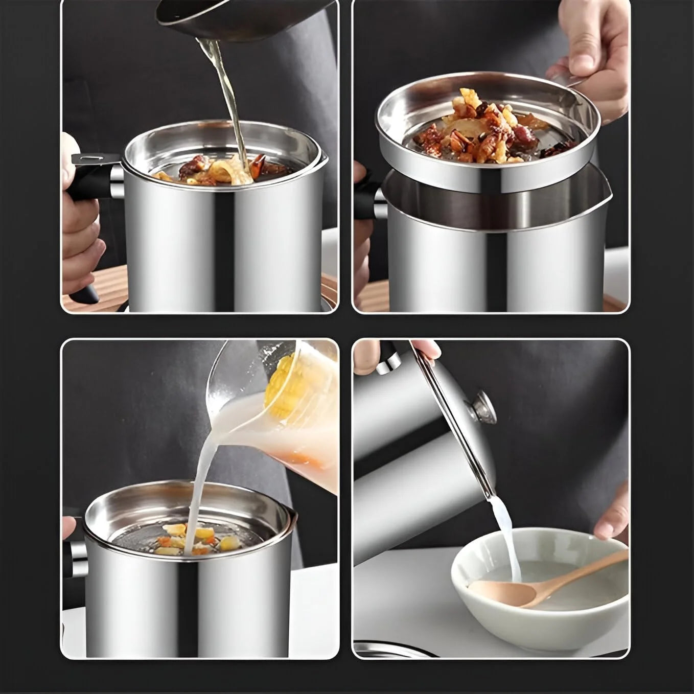Stainless Steel Oil Strainer Pot With Handle – 1.2L
