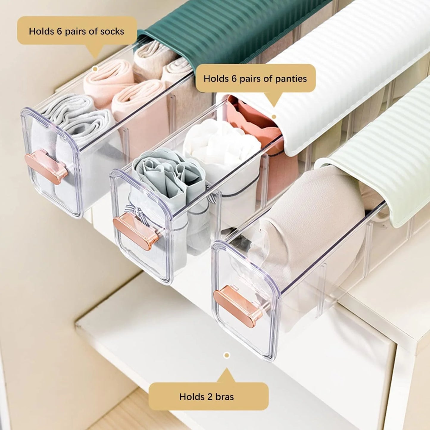 Wall Hanging Transparent Socks Organizer (Pack Of 3)