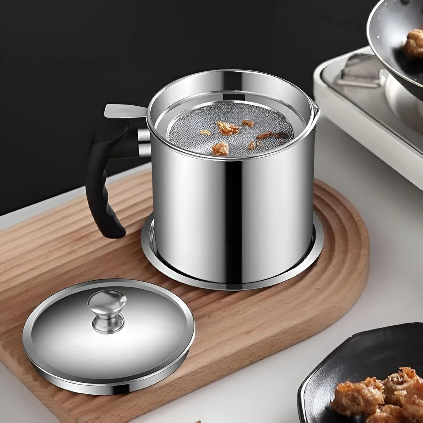 Stainless Steel Oil Strainer Pot With Handle – 1.2L