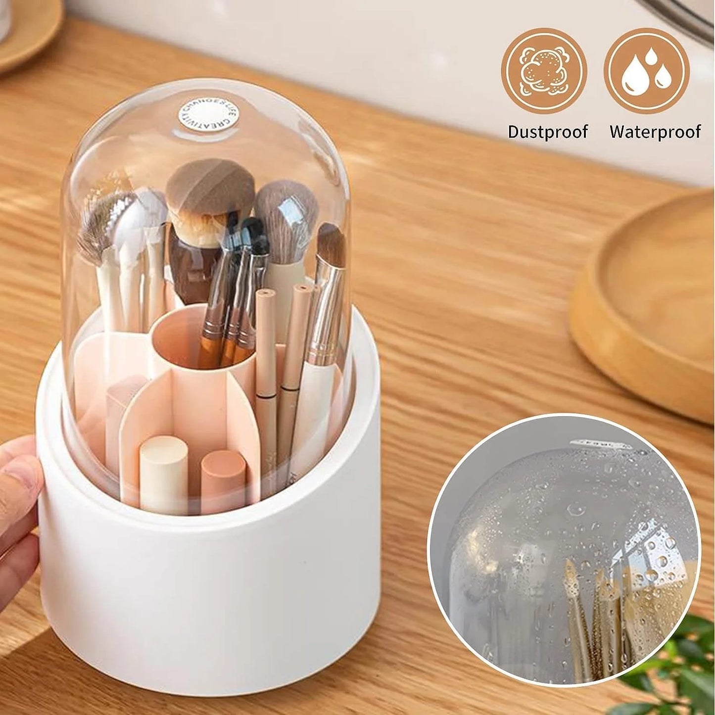 360° Rotating Transparent Makeup Brush Organizer