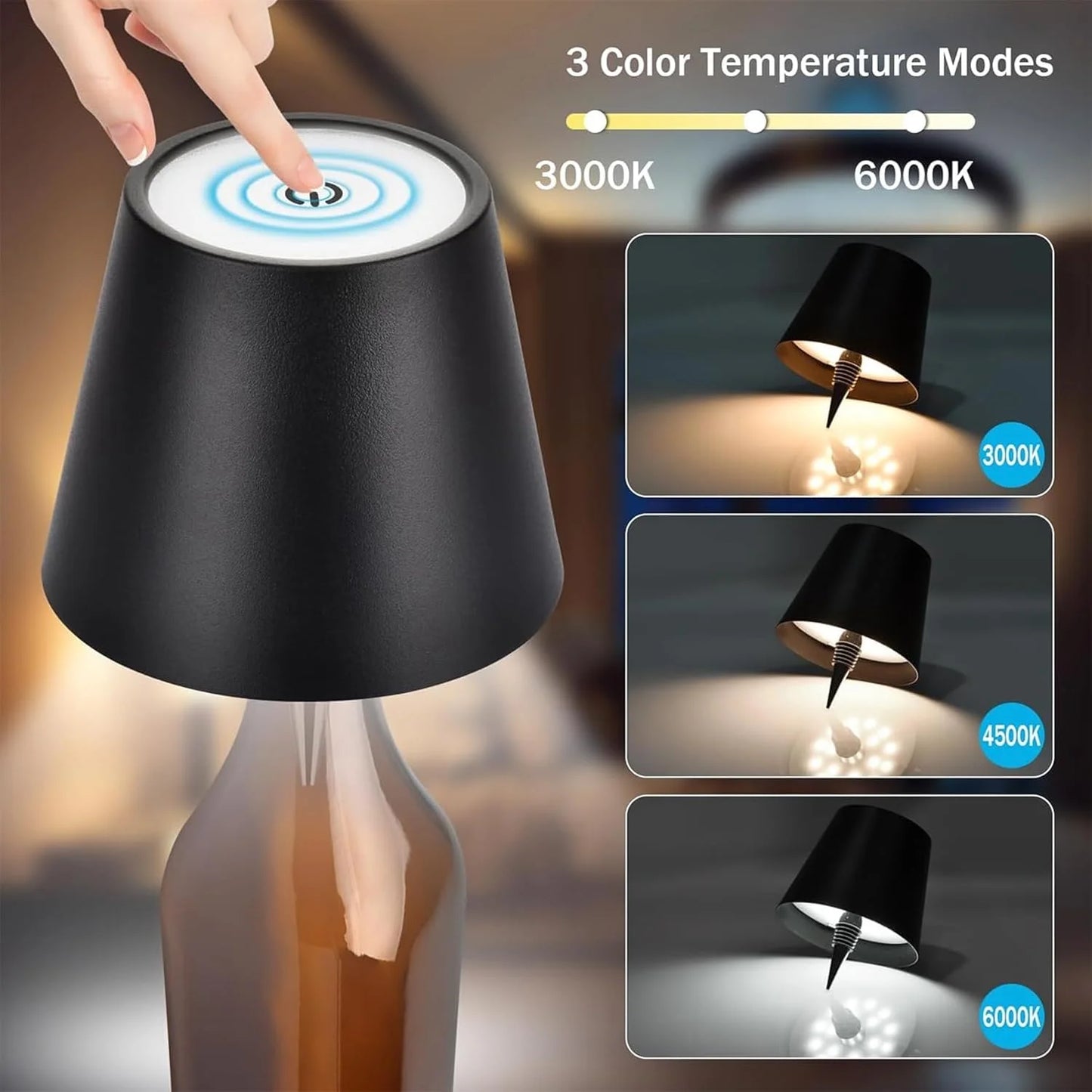 Wireless Rechargeable Bottle Lamp with Touch Control