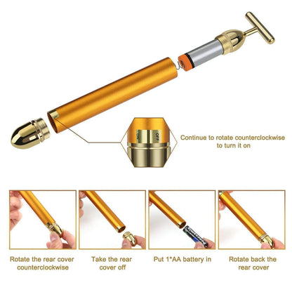 24K Gold T-Shaped Beauty Bar Electric Face Massager