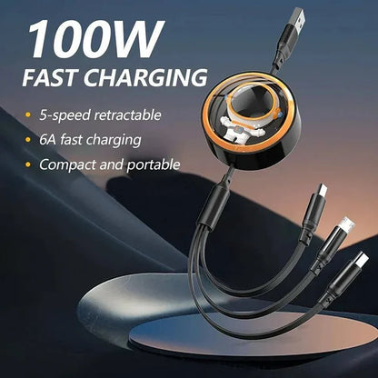 Astronaut 3-in-1 Retractable 100W Fast Charging Cable
