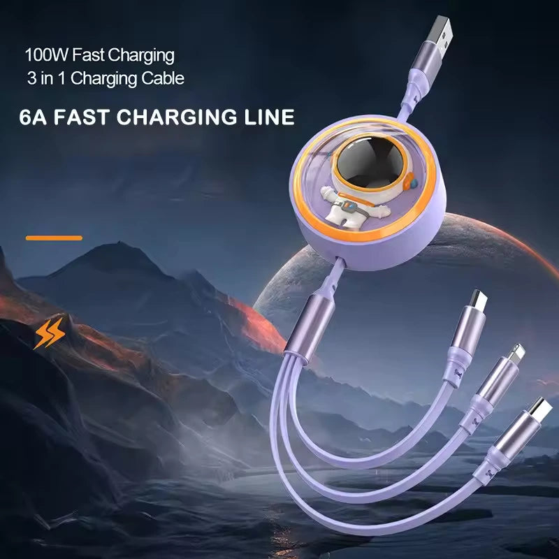 Astronaut 3-in-1 Retractable 100W Fast Charging Cable